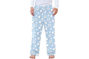 JHKKU Pajama Pants Soft Flannel Sleep Bottoms Sheep Loungewear Pants 6-14 Years