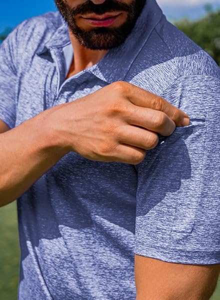 JMIERR PREMIUM GOLF SHIRTS FOR MEN MOISTURE WICKING QUICK DRY PRINT PERFORMANCE ZIPPER COLLARED POLO SHIRT, S, DARK BLUE