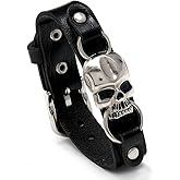 Dmaiy Leather Skull Bracelet for Men Gothic Punk Bracelets Vintage Black Bracelet Cuff Jewelry Wristband for Festival