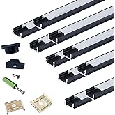 THMOOTHER LED Strip Black U Channel Diffuser 10-Pack 6.56FT,17X7.5MM Surface Mounted Tape Light Aluminum Track with Milky Cover Cabinet,Stairs,Counter,Wall Flush Installed Low Profile