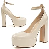 JENN ARDOR Platform Heels for Women Chunky Heel Closed Toe High Heels Block Heel Ankle Strap