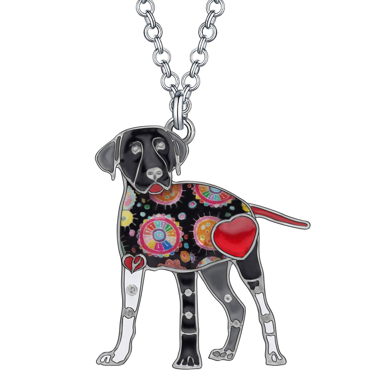 DUOWEI Cute Labrador Dog Pendant Necklace Zinc Alloy Floral Enamel Dog Jewelry Gifts (Black)