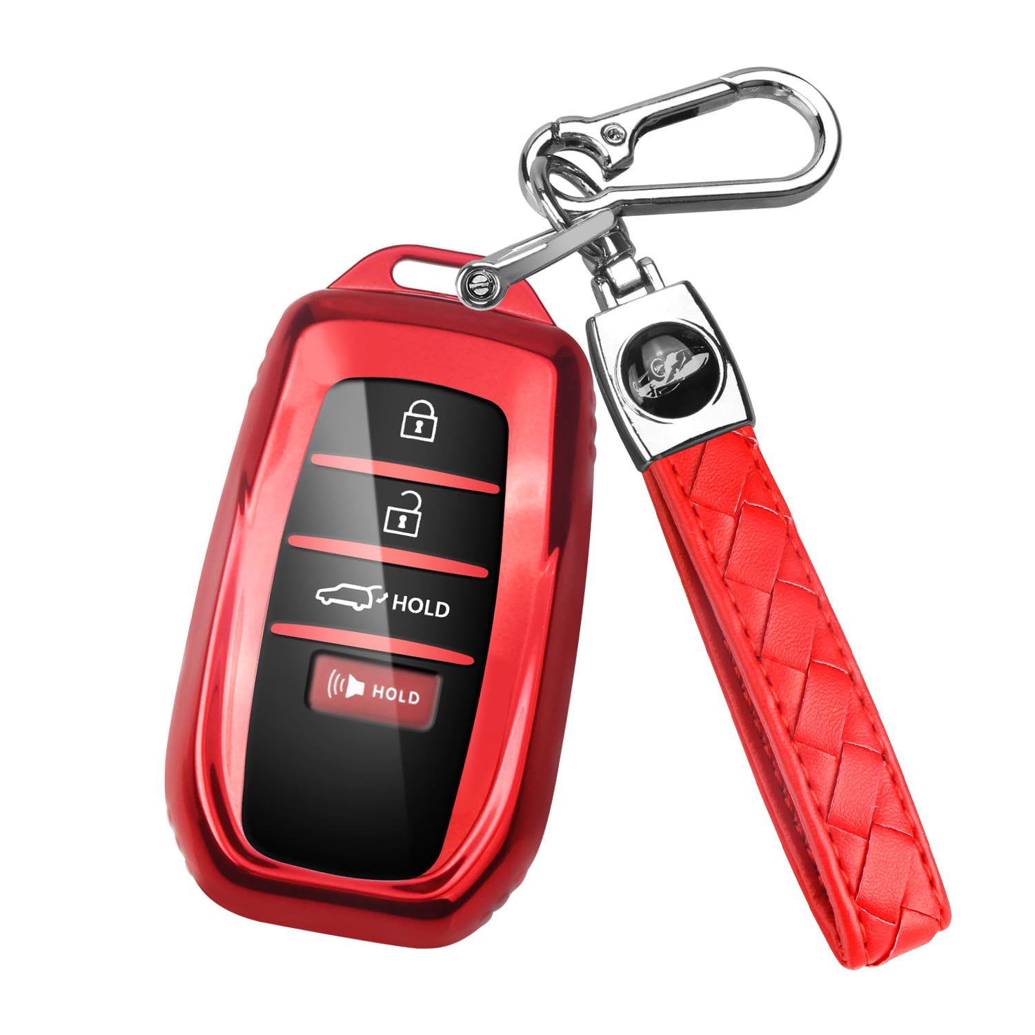 Photo 1 of MILD EAST Key fob Cover for Toyota with Keychain, Soft TPU Key Shell Case for 2025 Camry, 2021-2025 Venza Sienna, 2019-2025 Land Cruiser, 2023-2025 Highlander Tundra Corolla Prius, 4 Buttons (Red)