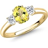 Gem Stone King 10K Yellow Gold Canary Mystic Topaz and White Topaz Engagement Ring For Women | 1.23 Cttw | Oval 7X5MM | Gemstone November Birthstone