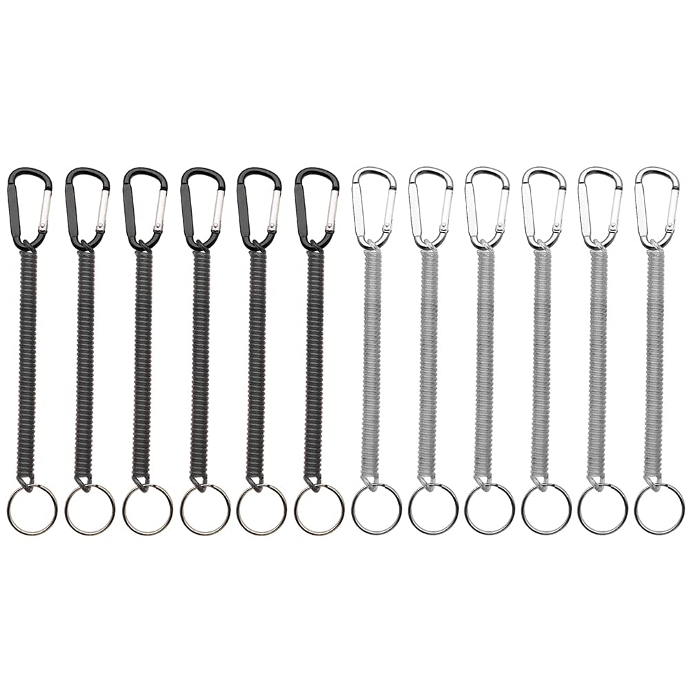 12 Pcs Retractable Fishing Lanyards,Fishing Coiled Lanyards,Stretchy Spiral Keyring Chain,Spring Retractable Coil,2 Colors,Used For Fixed Boating,Fishing,Climbing,Camping,Hanging Keys