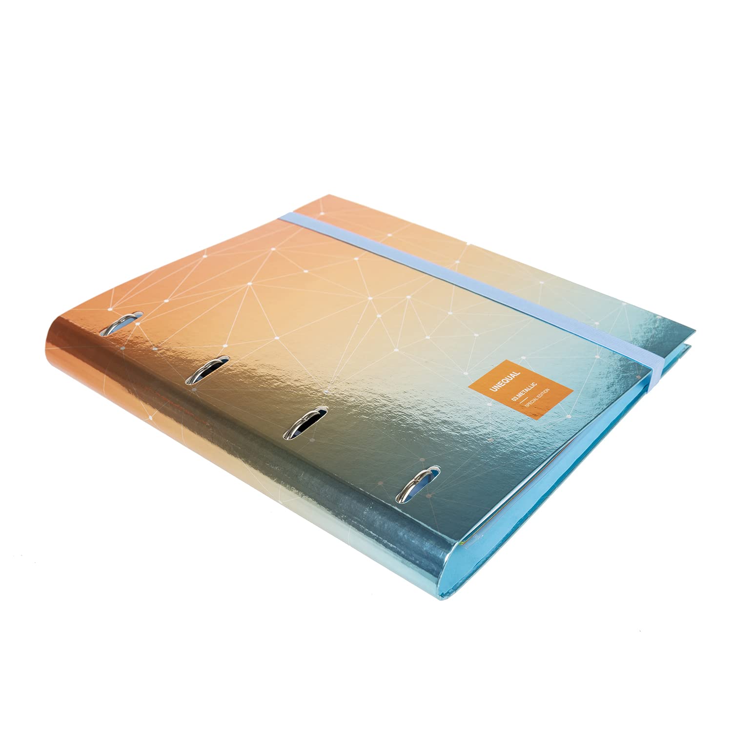 Grafoplás | 4 Ring Binder Squared 5x5 90g A4 Metallic Orange Metal Finish with Dividers and Clear Envelope Carpebook