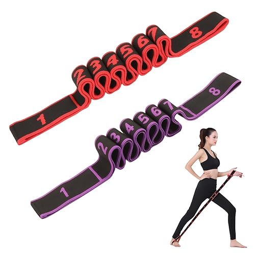 2 Pcs Yoga Bands for Stretching High Elasticity Stretch Bands for Exercise with 8 Loops for Stretch Bands Yoga Dance Flexibility Training (Black Red+Black Purple)