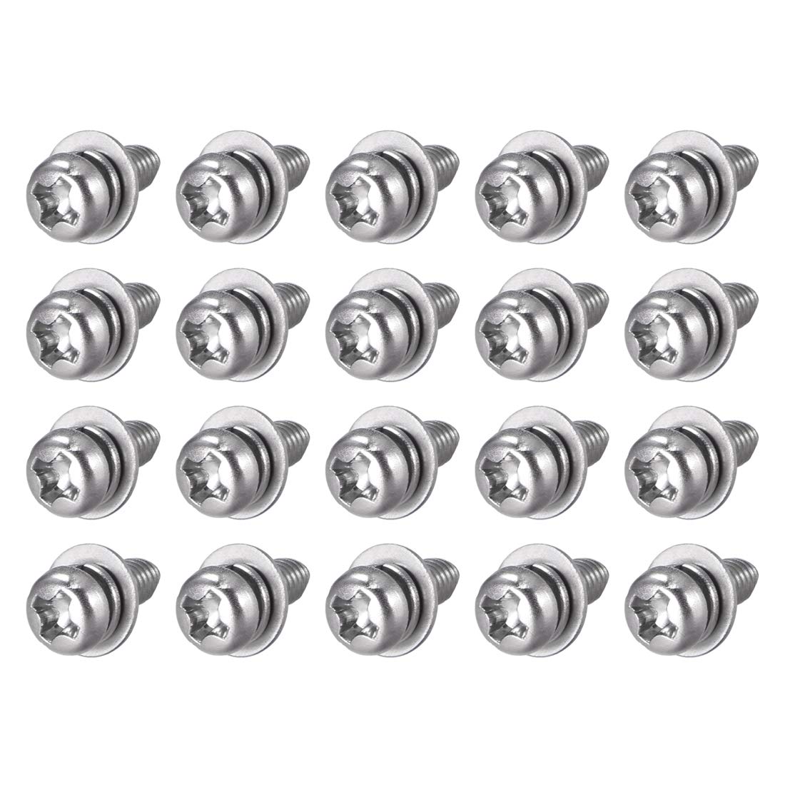 sourcing map M3 x 5mm Stainless Steel Phillips Pan Head Machine Screws Bolts Combine with Spring Washer and Plain Washers 20pcs