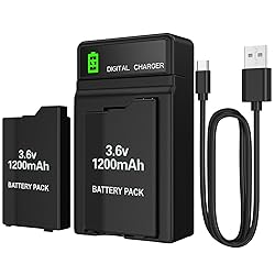BSSING PSP Battery and Charger, 2Pcs 3.6v 1200mAh
