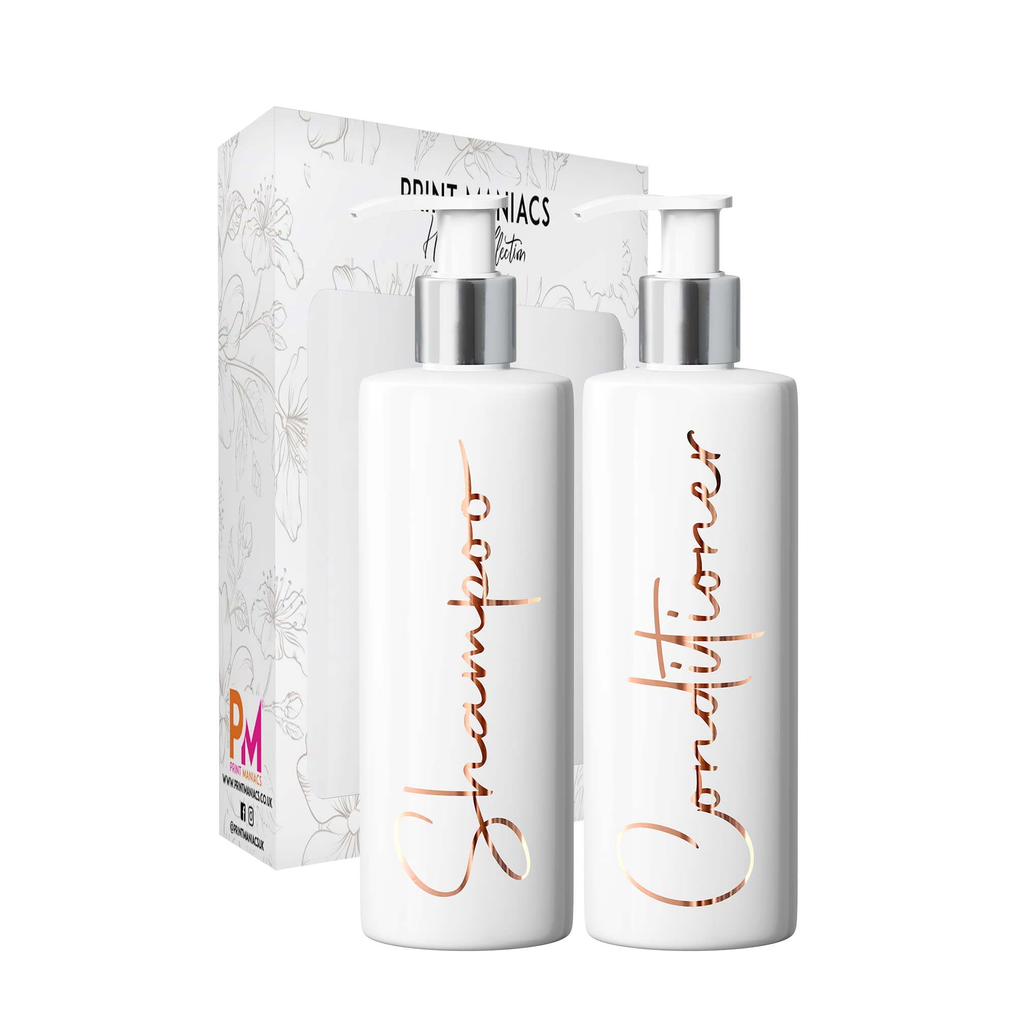 Print Maniacs Mrs Hinch Inspired White Personalised Dispenser Pump Bottles Shampoo Conditioner 2 Set F2 (Copper)