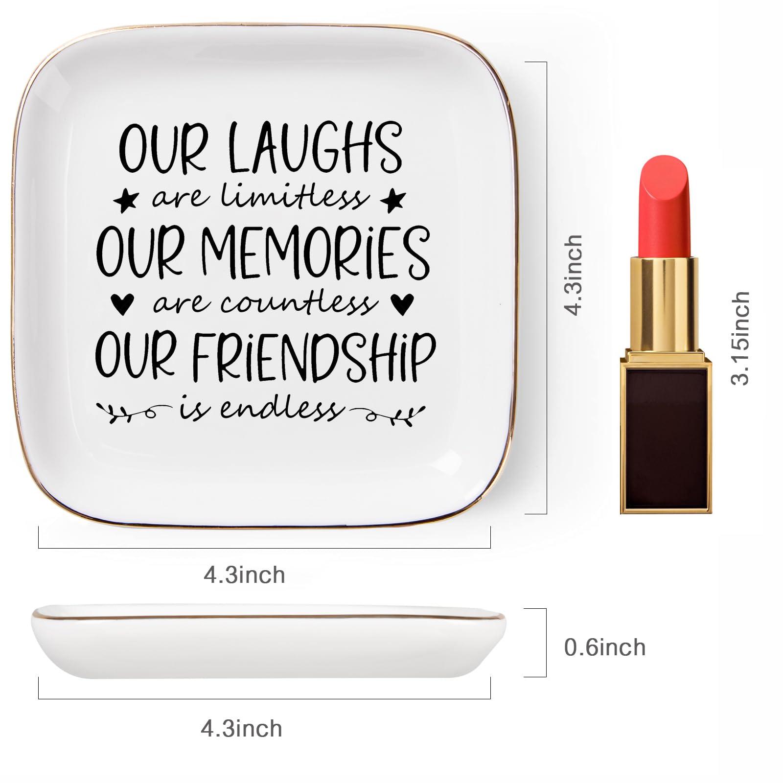 Piudee Friendship Gifts for Women Best Friend Jewelry Dish, Our Laughs are Limitless, Our Memories are Countless, Our Friendship is Endless Unique Gifts for Women, Female Friend Birthday Christmas