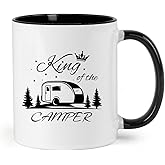 King of The Camper Mug, Outdoor Camping Gifts Coffee Mug, Camp RV Gifts for Campsite Travel Camping 11 Oz