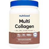 Nutricost Multi Collagen + Beauty &amp; Protein Powder (Milk Chocolate) 30 Serv | With Biotin and Collagen Peptides, Gluten-Free, GMO-Free