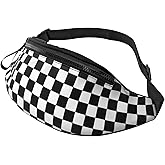 Checkerboard Fanny Pack Waist Bag Adjustable Black and White Belt Bag For Men Women Traveling Hiking Cycling Running