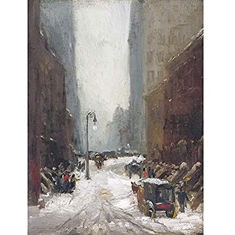 Henri Snow In New York City Street Winter Painting Art Print Canvas Premium Wall Decor Poster Mural