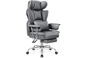 BESTFAIR Office Desk Chair, Big and Tall Executive Office Chair with Footrest, Leather Computer Chair, Ergonomic Reclining Chair High Back with Lumbar Support, Large Home Office Chair (Gray)