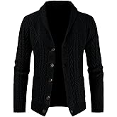 JMIERR Men's Casual Wool Blend Cardigan Sweaters Long Sleeve Shawl Collar Buttons Down Cable Knit Sweater