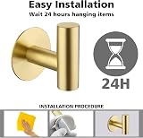 YUET Brushed Brass Self-Adhesive 2 Pcs Towel Hooks SUS 304 Stainless Steel view 3