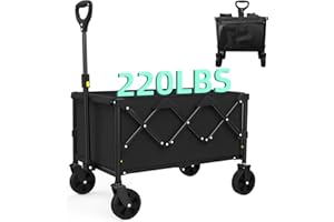 LUBBYGIM Collapsible Folding Outdoor Utility Wagon, Beach Wagon Cart with All Terrain Wheels, Foldable Grocery Wagon for Camping Garden Shopping Sports, Black/1 Year Warranty