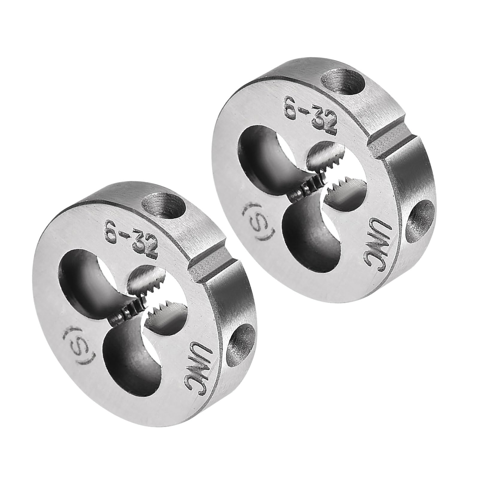 CoCud Round Thread Repair Die, 6-32 UNC Die 20mm OD, Alloy Tool Steel Right Hand Cylindrical Pipe Threading Tool with 3 Chip Holes - (Applications: for Threading Repairing), 2pieces