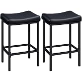 HOOBRO Bar Stools, Set of 2 Bar Chairs, Counter Height Stools, Saddle Barstools with Curved Surface, 24.8 Inches, 2.4" Thick Upholstery, for Kitchen, Dining Room, Cafe Black BB10BY01