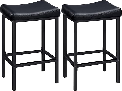 HOOBRO Bar Stools, Set of 2 Bar Chairs, Counter Height Stools, Saddle Barstools with Curved Surface, 24.8 Inches, 2.4" Thick Upholstery, for Kitchen, Dining Room, Cafe Black BB10BY01