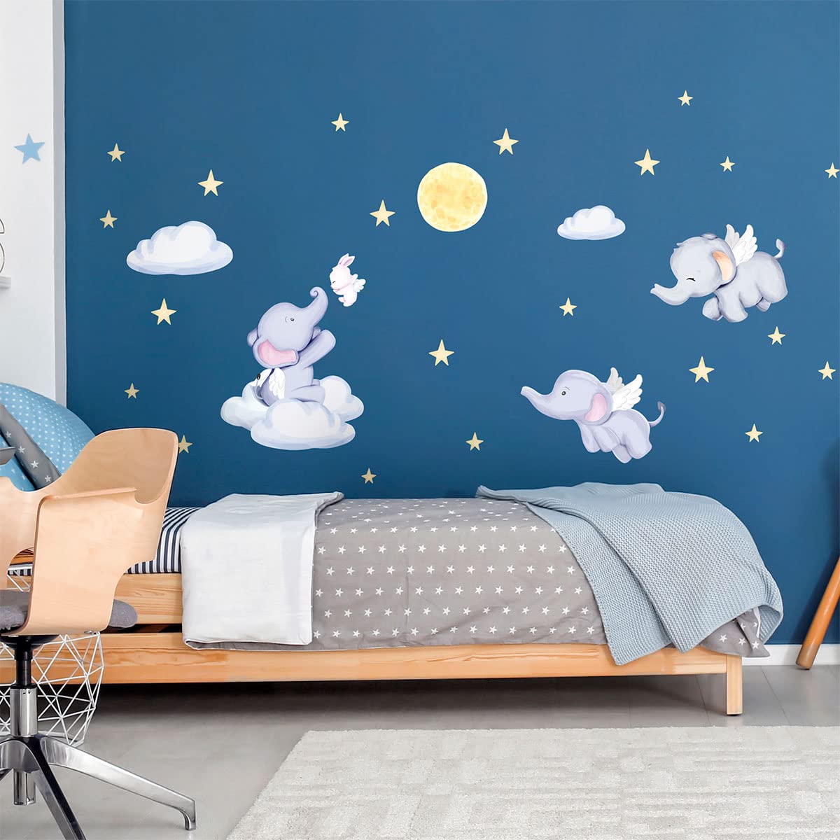 Children's Wall Stickers - Baby Room Decoration - Children's Bedroom Wall Sticker - Elephant in The Starry Sky - H60 x L90 cm