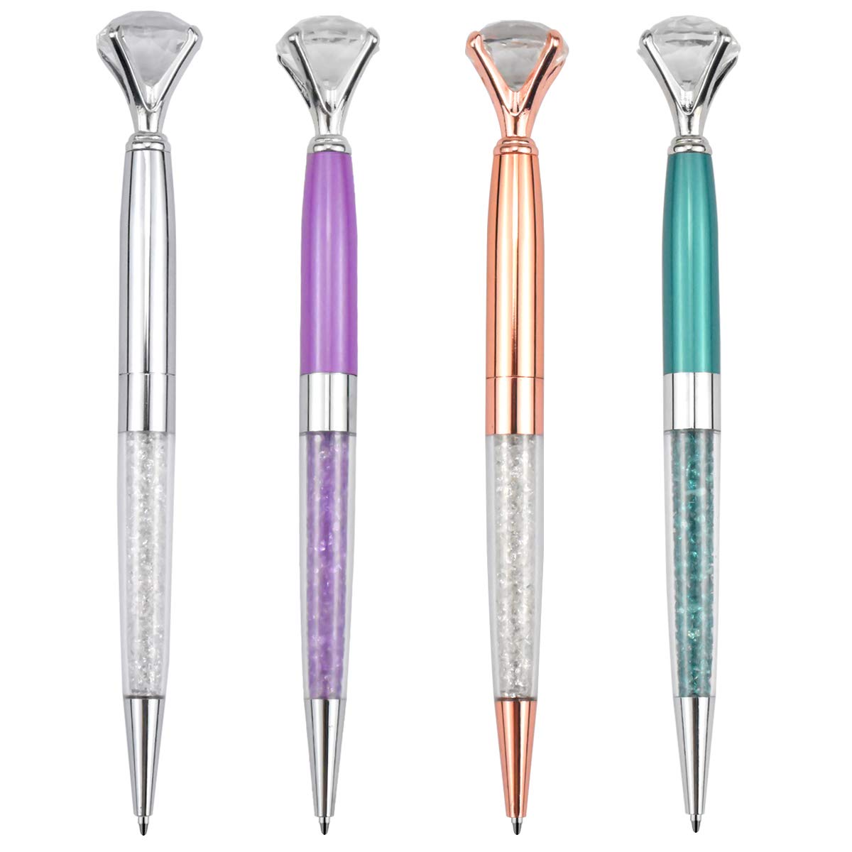 HQdeal Big Diamond Pens, 4pcs Girls Bling Crystal Ball Pens, Diamond Top Pen, Metal Ballpoint Pens, Novelty Jewel Pen for School Office Stationery