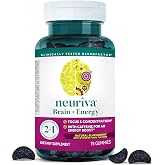 NEURIVA Brain + Energy Supplement - 75 Count Capsules | Brain Supplements for Focus, Concentration, Energy Boost, Vitamin B12, Caffeine, Neurofactor,