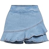 BEAUDRM Girl's Casual Elastic High Waist Solid Ruffle Hem Regular Fit Denim Skort Skirt