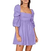 EXLURA Womens 2026 Square Neck Dress Long Puff Sleeve A-Line Casual Short Mini Dresses