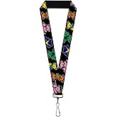 Buckle-Down Grateful Dead Lanyard, Grateful Dead Dancing Bears Close Up Black Multi Color, Elastic