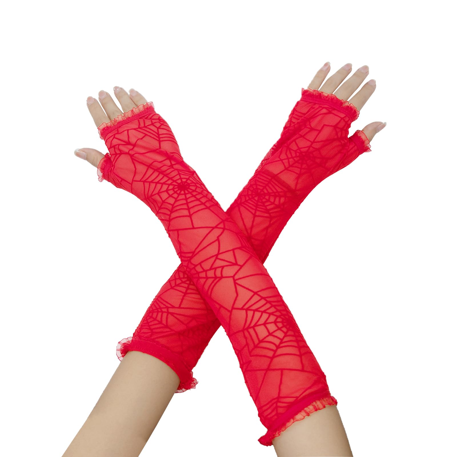 YAMEIZE Fingerless Web Lace Glove Gothic - for Women Gothic Fingerless Gloves for Halloween Costume Party