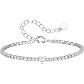 Gold Heart Tennis Bracelet for Women - 14K Gold Plated Heart Cubic Zirconia Link Bracelet, Adjustable Dainty Minimalist Design, Trendy Anniversary Birthday Christmas Jewelry Gift for Her