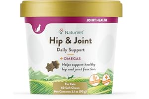 NaturVet Hip & Joint Plus Omegas for Cats, 60 ct Soft Chews, Made in USA