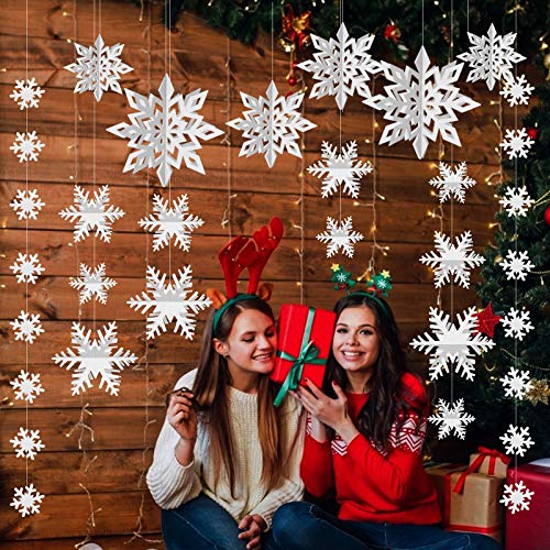 LOVESTOWN 76 PCS Hanging Paper Snowflakes, Snowflake Party Decorations Frozen Snowflake Decorations White Snowflake Garland for Christmas Winter Wonderland Decorations