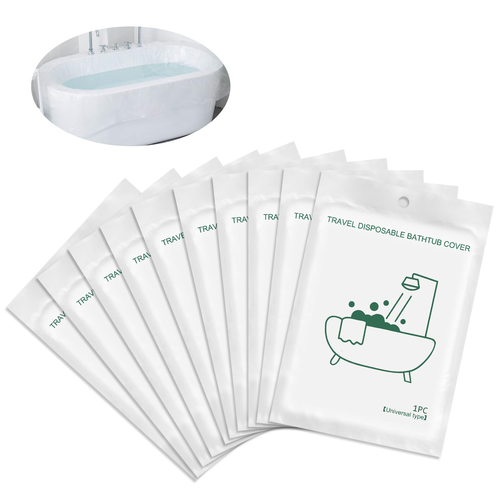 Photo 1 of 10-Pack Quality Bathtub Cover Liner Disposable Travel Bathtub Plastic Bag Portable Leak-Proof, Large Thickened Bath Tubs Lining Film for Home Hotel Bathtubs (102 x47 Inch), Each Individually Packaged