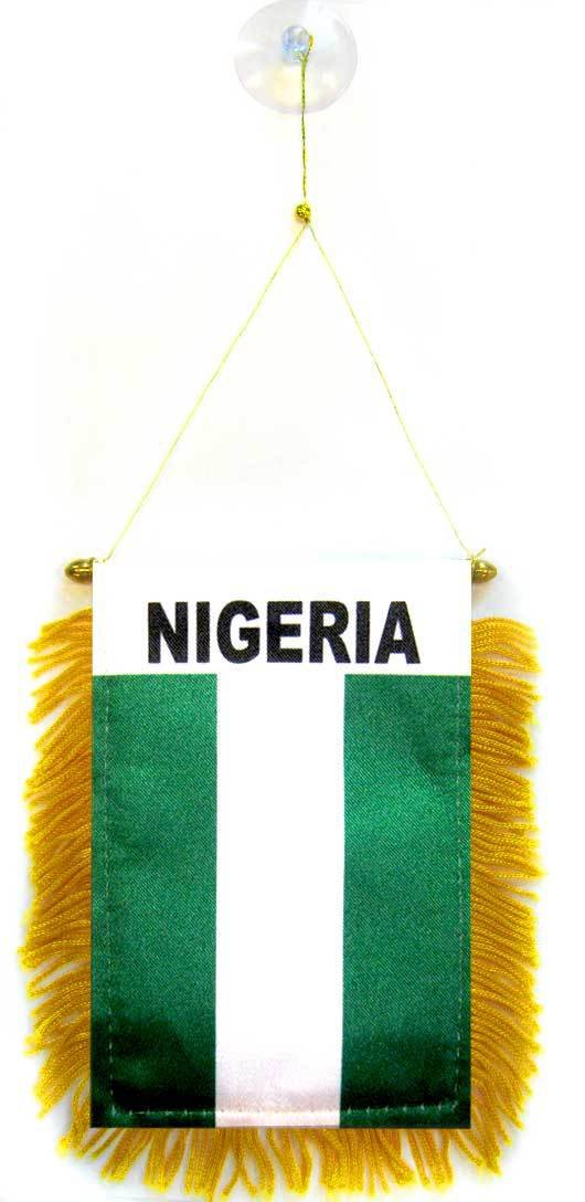AZ FLAG - Nigeria Mini Banner - 6'' x 4'' - 100% Polyester Nigerian Small Pennant for Car - Double-sided Flag with Suction Cup Hanger