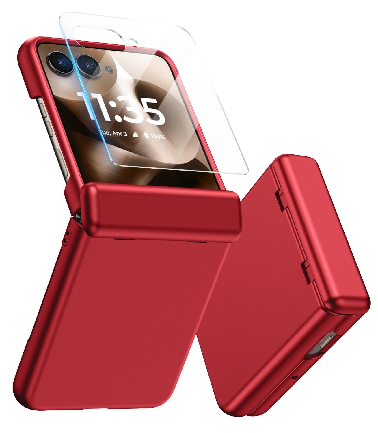 MAKAVO for Motorola Razr Ultra 2025 Case, Built-in Outer Screen Protector & Hinge Protection, Slim Fit Hard Full Body Shockproof Phone Cover for Moto Razr Ultra 2025, Red