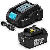 Powilling 18V 8.0Ah Replacement Makita 18V Battery + DC18RC Makita Battery Charger for 18 Volt Batteries BL1830 BL1840 BL1850