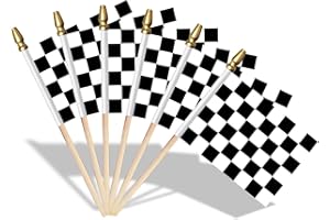 AhfuLife 15 Pcs Checkered Handheld Flag for Racing Car Decorations, Small Black and White Racing Flags on Stick, 5 x 8 Inch M