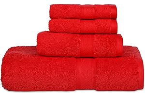 Casa Lino 4 Piece Bath Towel Set | 1 Bath Towel, 2 Wash Cloth, 1 Hand Towels | Bathroom Essentials for New Home, 100% Cotton Luxury Towels, Highly Absorbent Bathroom Set, Red