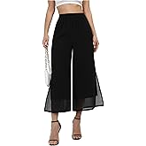 Women's Summer Capris Wide Leg Palazzo Pants Dressy Casual Split Chiffon Trousers
