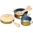 PlanToys Wooden and Metal Cooking Utensils, Pots, & Pans Kitchen Playset (3413) | Sustainably Made from Rubberwood and Non-To