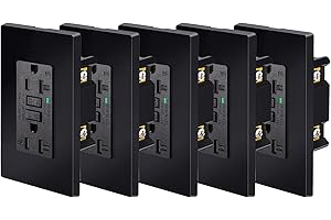 NineLeaf 20Amp GFCI Outlet Receptacles,5PK Weather-Resistant(WR) with LED Indicator, Decorative Wall Plates and Screws Included, ETL Certified, Black