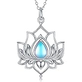 SCZKLAQ Lotus Necklaces for Women 925 Sterling Silver Lotus Flower Necklace Yoga Moonstone Lotus Jewelry for Women Lotus Gifts