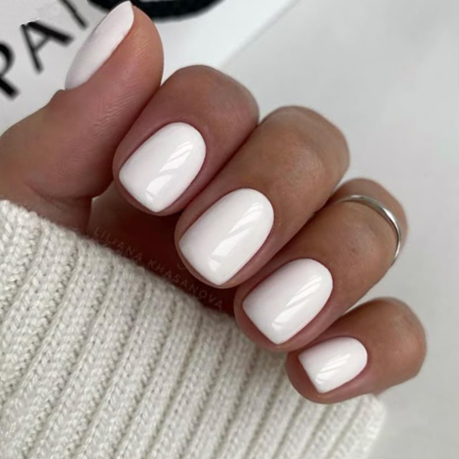 GLAMERMAID Press on Nails Extra Short Squoval, Spring Summer Milky White White Gel Glue on Nails, 24Pcs Glossy Round Reusable UV Finish Fake Nails Acrylic False Nails Manicure Kits for Women - Image 3