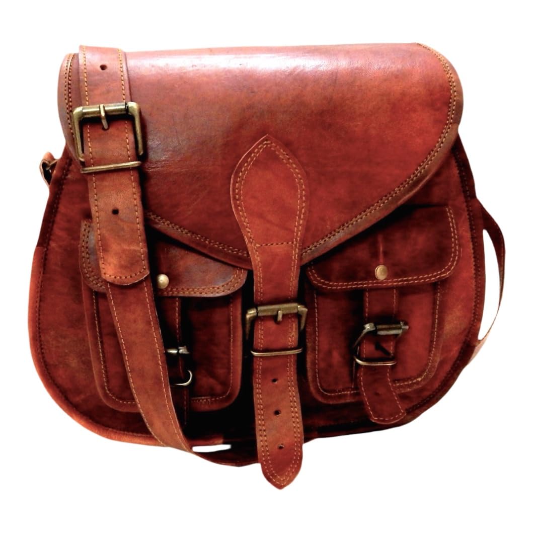 Firu-Handmade Women Vintage Style Genuine Brown Leather Crossbody Shoulder Bag Handmade Purse