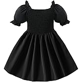 Neutocd Toddler Baby Girl Dress Ruffle Short Sleeve Elastic Solid Square Neck Flared Plain Casual Summer Dresses for Girls