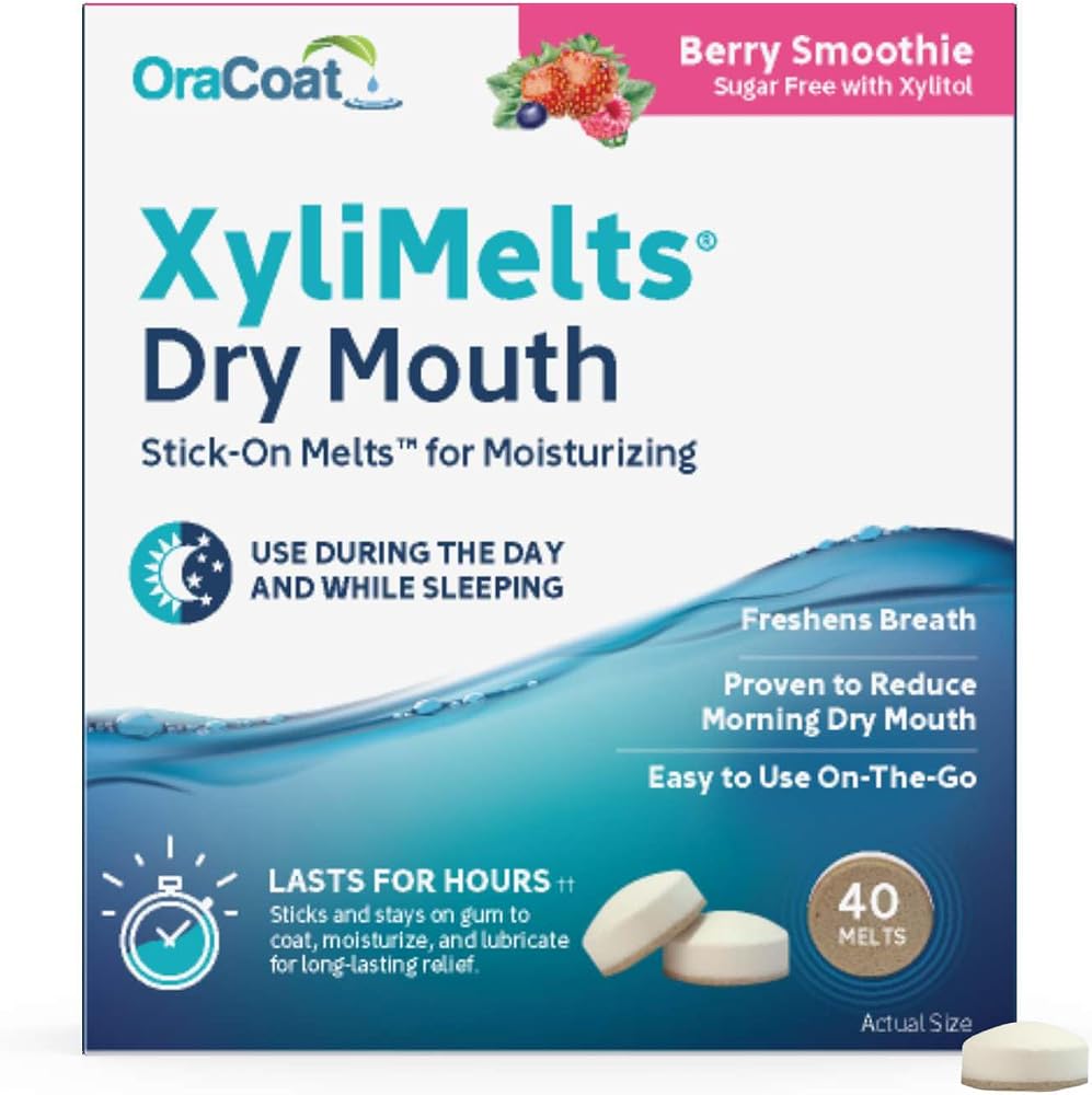 Oracoat XyliMelts for Dry Mouth Night Time or Day - Moisturizing Dry Mouth Adhering Discs, Sugar Free with Xylitol, 40 Count,
